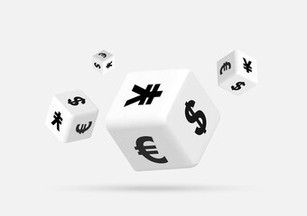 3d concept with currency dice. excellent investing business and banking management. Investment management. 3D icon stock finance 3D rendering illustration.