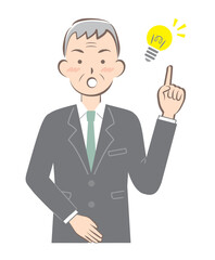 ひらめいたスーツ姿のシニア男性