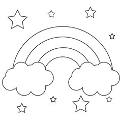 Rainbow With Clouds, With white background, Vector Illustration
