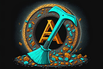 in front cryptocurrency Axs unique color coin or the Axe Infinity Shard. Generative AI