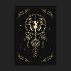 Fototapeta premium Dream catcher ornament with decorative fairies or butterflies