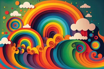 Tuinposter  a colorful abstract painting with clouds and rainbows in the sky and a rainbow - colored rainbow - colored rainbow. Generative AI © Oleg