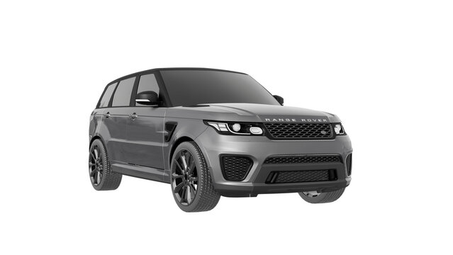 GREY car isolated on white, RANGE ROVER png transparent background 3d rendering