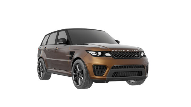 BROWN car isolated on white, RANGE ROVER png transparent background 3d rendering