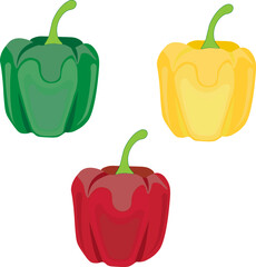 sweet pepper, red, green, yellow paprika, isolated on white background, clipping path, full depth of field