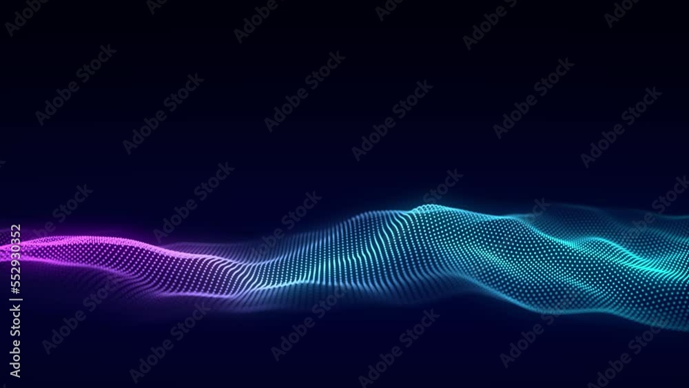 Aufkleber Music wave of particles. Big data visualization. Abstract blue background with a dynamic wave. 3d rendering.