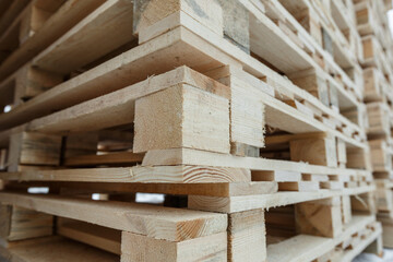 New wooden paletes stacked to be used in a warehouse and transportation. - 552930732