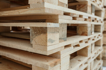 New wooden paletes stacked to be used in a warehouse and transportation.