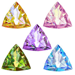 Set of colorful shiny gemstones diamond in triangle shape geometric crystal sapphire jewelry stone design