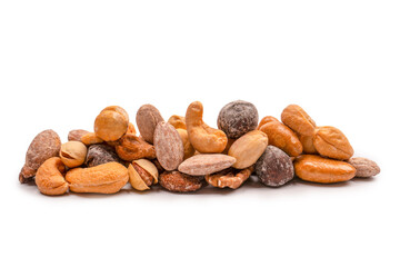 A group of almonds, pistachios, walnuts, macadamia, cashews.