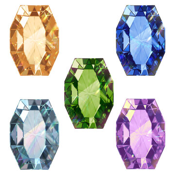 
Set of colorful shiny gemstones diamond geometric crystal sapphire jewel