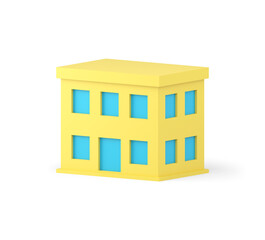 Two storey real estate apartment urban house yellow facade with blue window isometric 3d icon