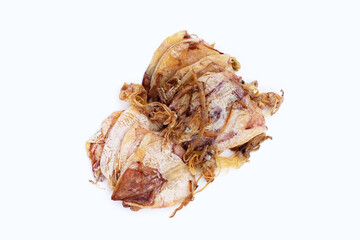 Dried squid on white background.