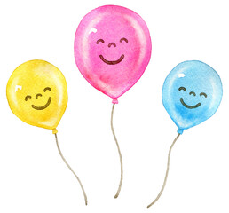 3つ並んだカラフルな風船の親子のイラスト © KanakoFujita