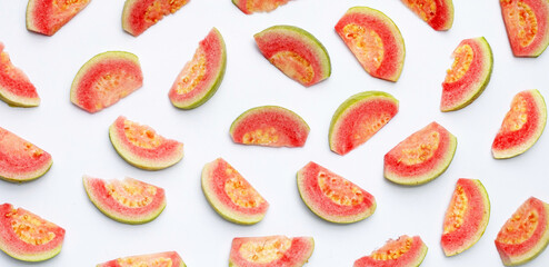 Fresh pink guava on white background.