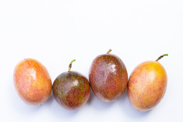 Passion fruit on white background. Top view