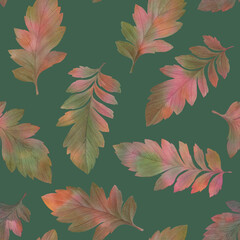 Fototapeta na wymiar Watercolor seamless pattern autumn leaves. Abstract autumn background. Hand drawn illustration. Design for wedding invitations, greeting cards, wallpapers, wrapping paper.