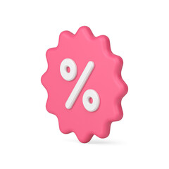 Volumetric 3d sticker with percentages. Pink stellate price tag clearance sale with discounts - obrazy, fototapety, plakaty
