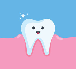 happy healthy cartoon tooth character illustration. Clear tooth concept, brushing teeth, dental kids care