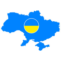 Ukraine map with blue and yellow flag circle. Editable high detail country map of Ukraine region. Political or geographic design element vector illustration on white background.