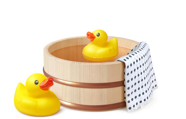 温泉 風呂 桶 あひる イラスト リアル © akaomayo