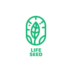 seed plant nature round oval logo concept design illustration