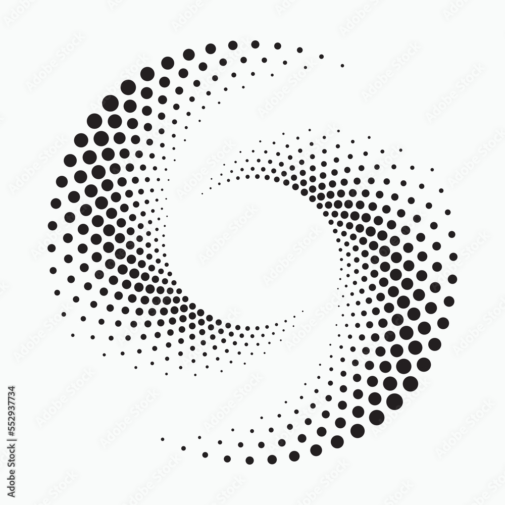 Leinwandbilder Halftone design element. Abstract background. Dotted round logo. Halftone swirl object. Halftone dots circle texture, pattern, object. Vector art illustration.