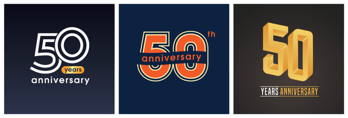 50 years anniversary set of vector graphic icons, logos.