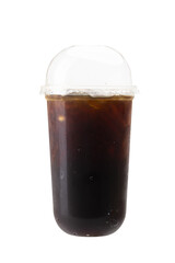 Black ice coffee in plastic cup transparency background