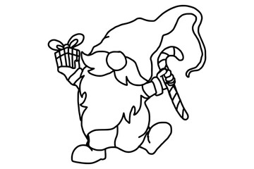 Adorable Christmas Gnomes Carrying Some Gift Line Art Vector