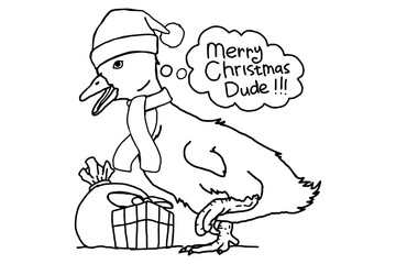 Christmas Animal - Adorable duckling in a christmas hat and red scarf wishes you a merry christmas dude !!!