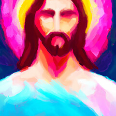jesus christ abstract art painting multicolor