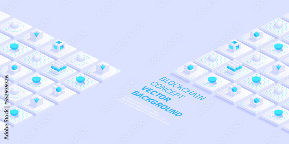 Poster blockchain concept. digital blocks connect with each other and shapes crypto chain. blocks or cubes,