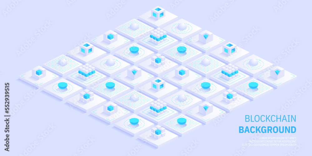 Poster blockchain concept. digital blocks connect with each other and shapes crypto chain. blocks or cubes,