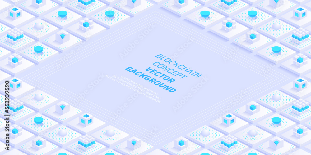 Poster blockchain concept. digital blocks connect with each other and shapes crypto chain. blocks or cubes,