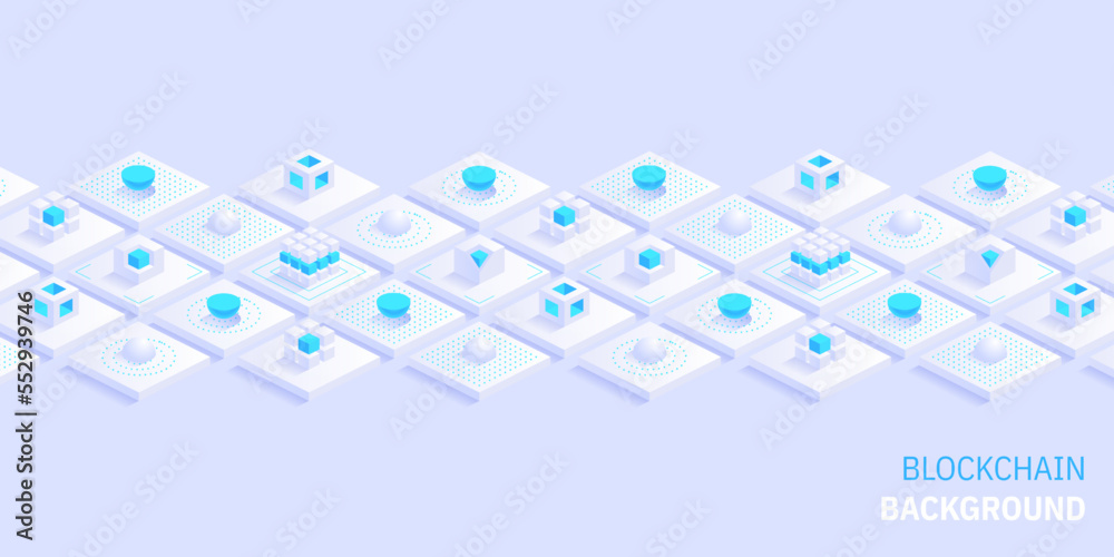 Poster blockchain concept. digital blocks connect with each other and shapes crypto chain. blocks or cubes,