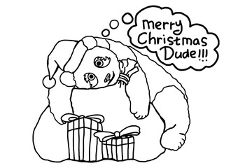 Adorable Christmas panda smiling hugging a gift box