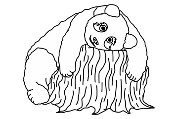 Adorable panda smiling hugging a Tree Trunk