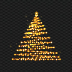 Glitter gold particles shine effect on png background. Magical light dust tree.