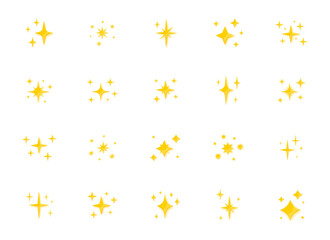 Set of twinkling stars. Collection of stars and bursts with glowing light effect. Bright fireworks, decoration flicker, brilliant flash. Twinkling stars. Vector illustration