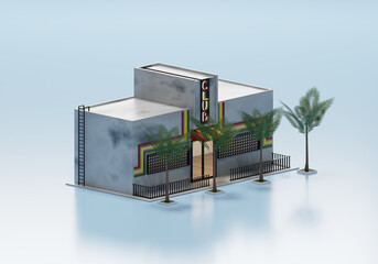 3D Rendering Night Club In Isometric View Exterior Background