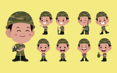 Set of soldier with different poses