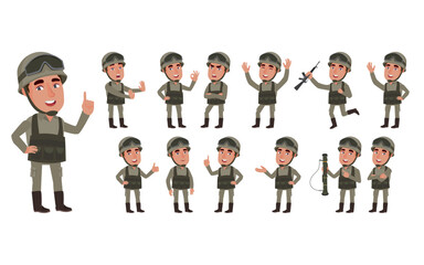 Set of soldier with different poses