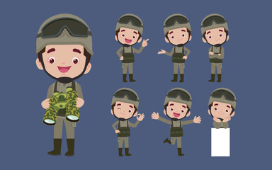 Set of soldier with different poses