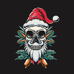 Vector Skull Christmas Retro Illustration
