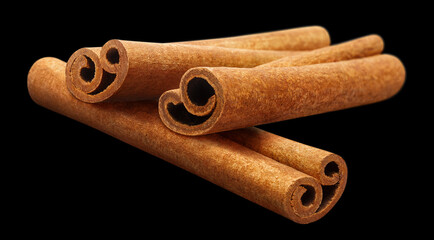 Cinnamon sticks, isolated on black background