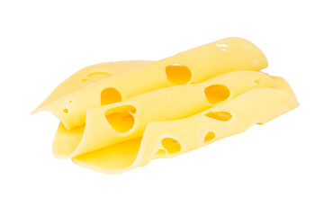 Yellow cheese slices isolated on a white background
