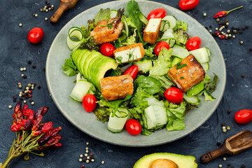 Healthy tofu salad with fresh vegetables.