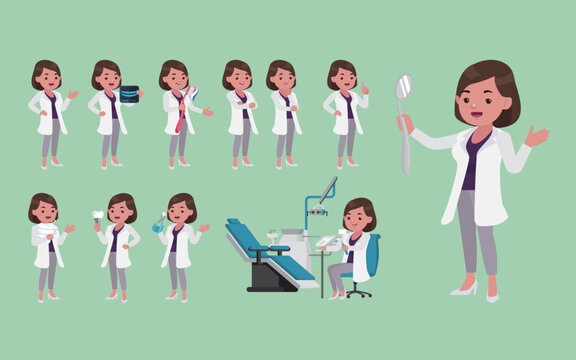 Doctor with different poses. vector