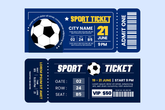 Football tournament sport event ticket design template simple and elegant design